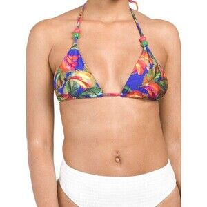 Farm Rio Triangle Top Bikini Top, Banana Mix, Blue, Size Medium, New